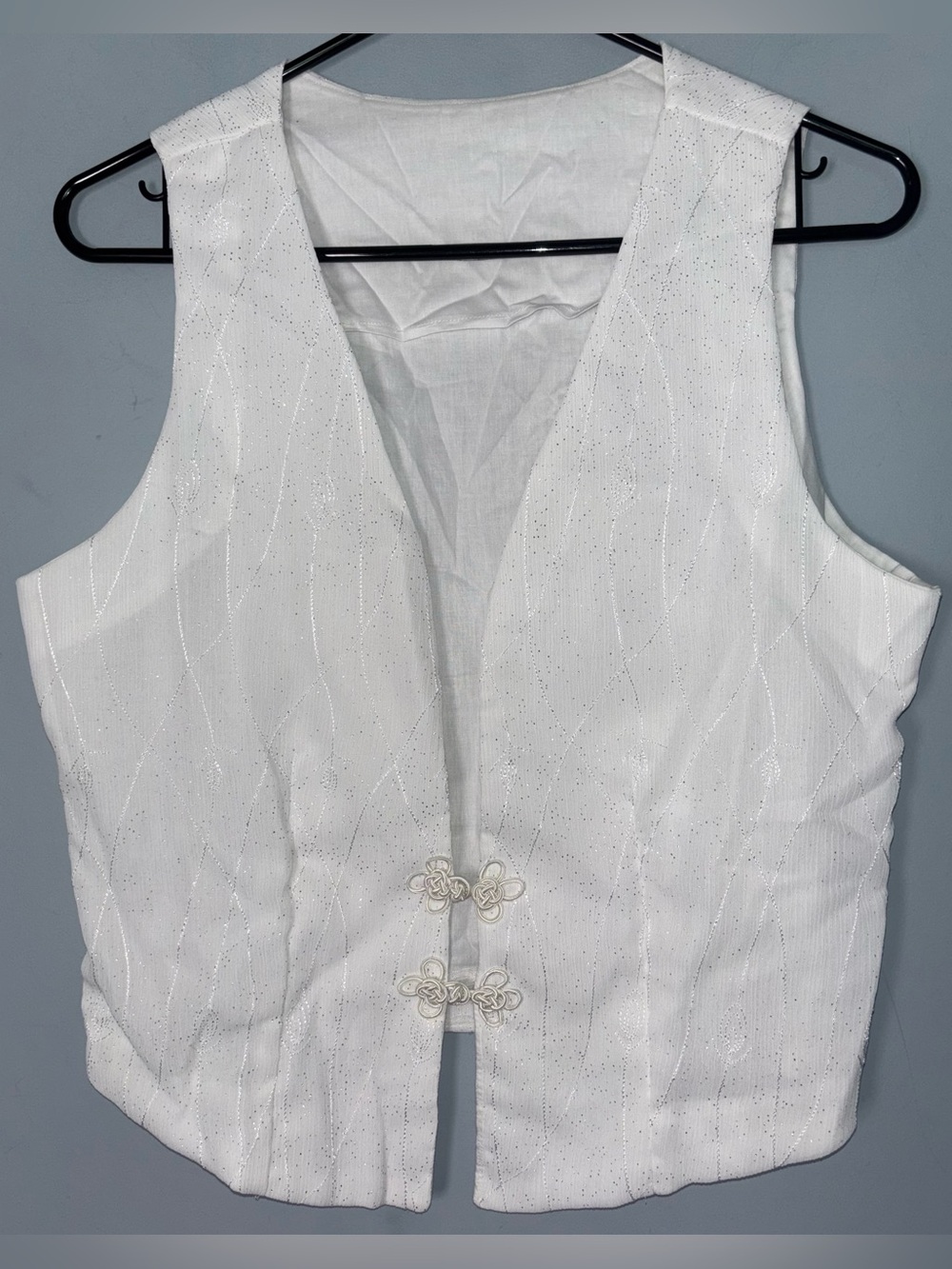 Women's Decorative Vest White with Embroidered and Glitter Accents Medium